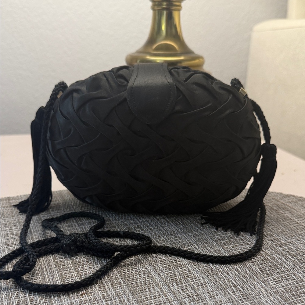 Vintage Black Braided Evening Clutch Crossbody with Tassel Strap